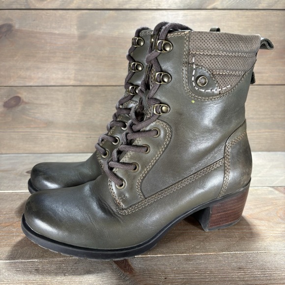 Earth Shoes - earth denali anchor womens size 7.5 shoes green leather heel combat boots